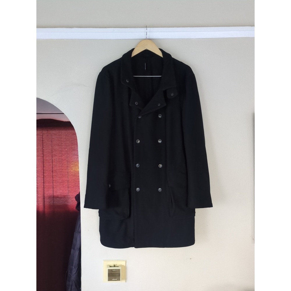 Giorgio Armani Trench Coat Italy Black Double Breasted Snap Sz 52‎ Medium